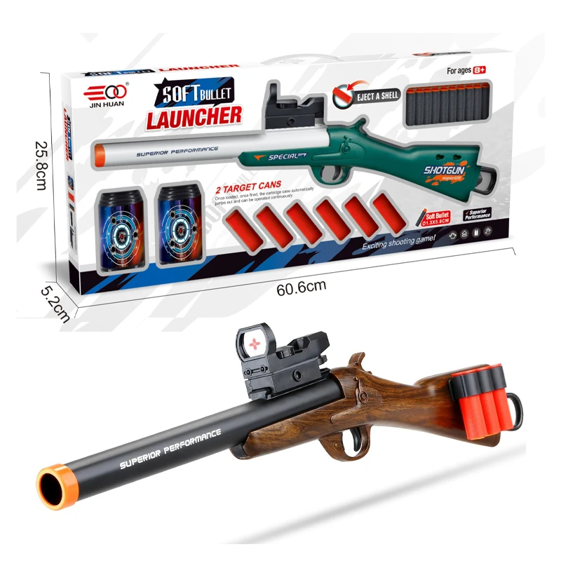 Long Single Barrel Shotgun Foam Blaster with Ejecting Shell & Soft Bullets - Realistic Toy Model- Suitable for Ages 8+